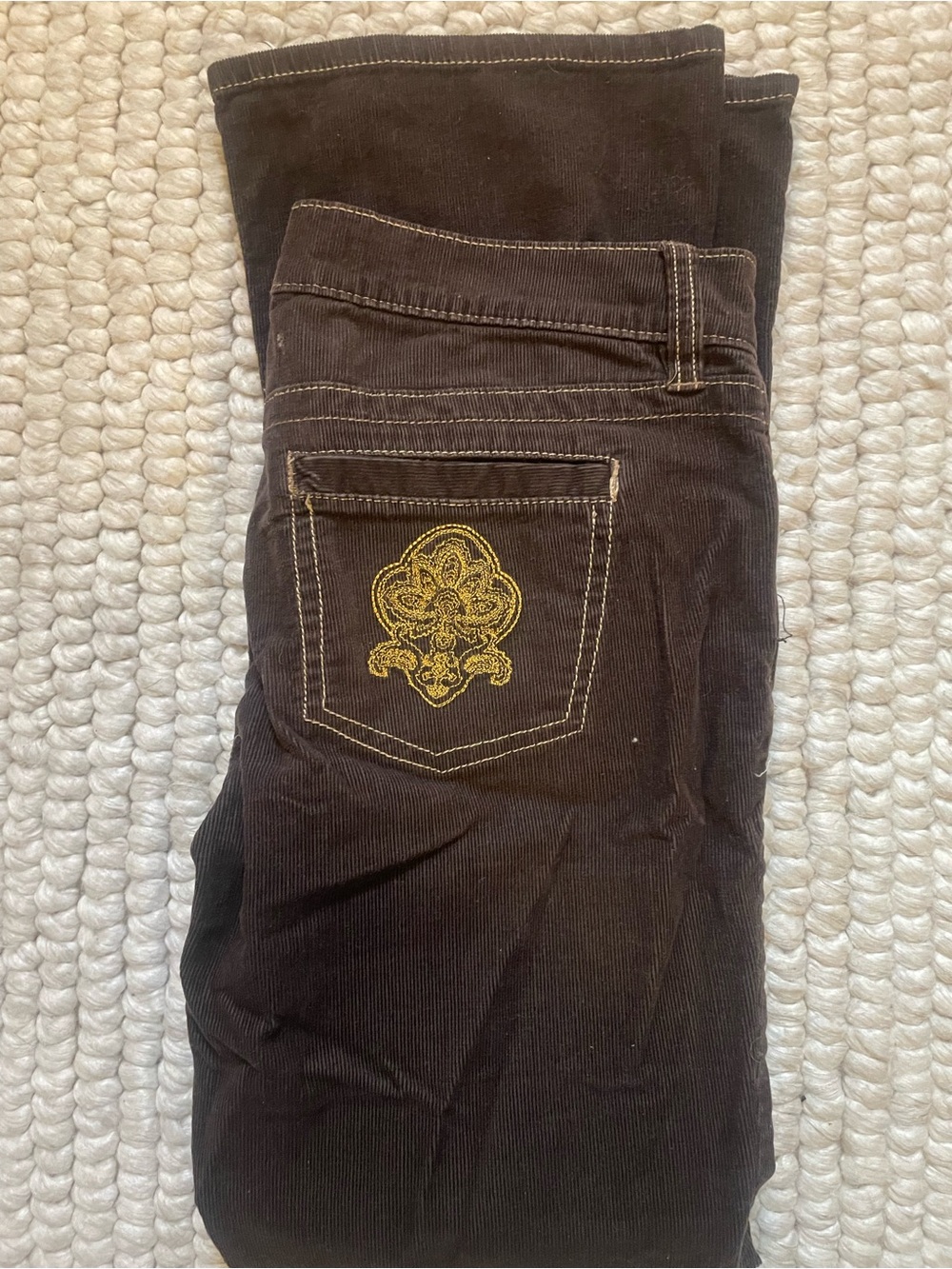 Old Navy Dark Brown Bootcut Corduroy Jeans with Gold Pocket Embroidery